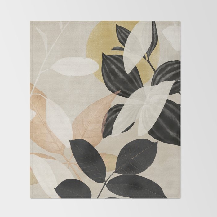 Minimal Abstract Art Tropical Leaves 2 Throw Blanket Gallery Image 2