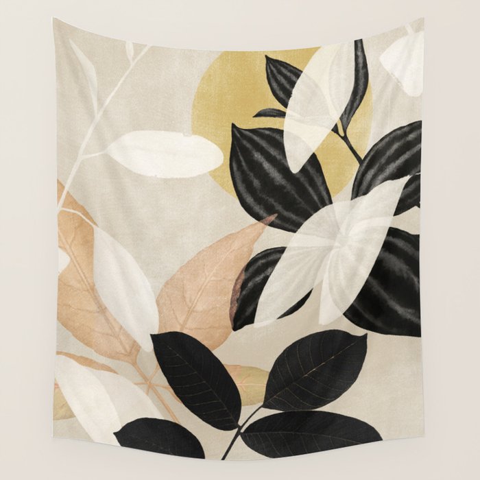Minimal Abstract Art Tropical Leaves 2 Wall Tapestry Gallery Image 1