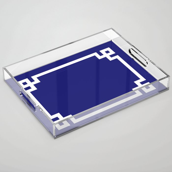 Midnight Blue and White Greek Key Border Acrylic Tray Gallery Image 1
