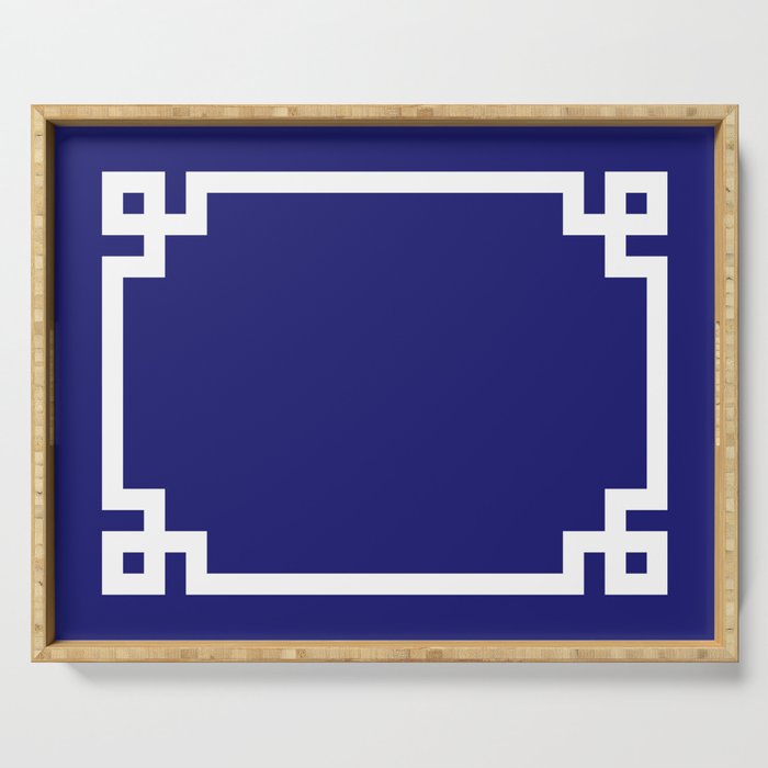 Midnight Blue and White Greek Key Border Serving Tray Gallery Image 1