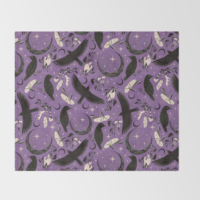 Raven Tarot Purple  Throw Blanket Gallery Image 2