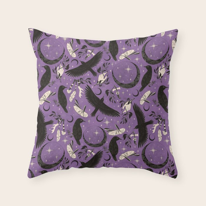 Raven Tarot Purple  Throw Pillow Gallery Image 6