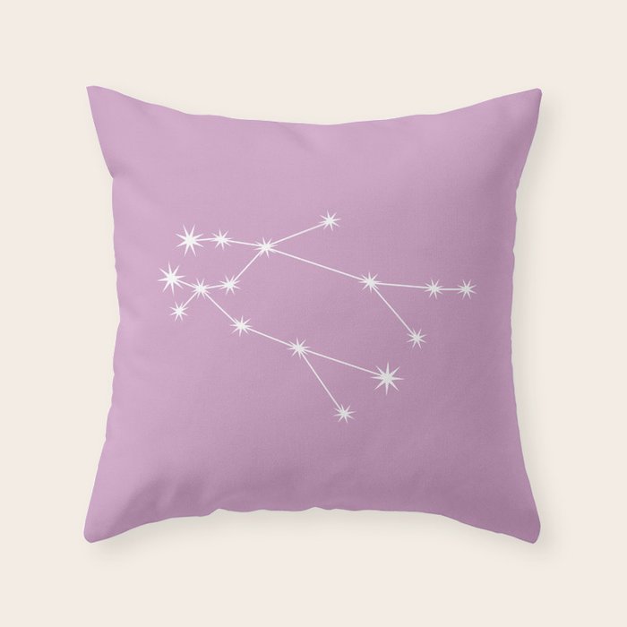 Gemini Zodiac Star Constellation Line Art Pastel Lilac Throw Pillow Gallery Image 1
