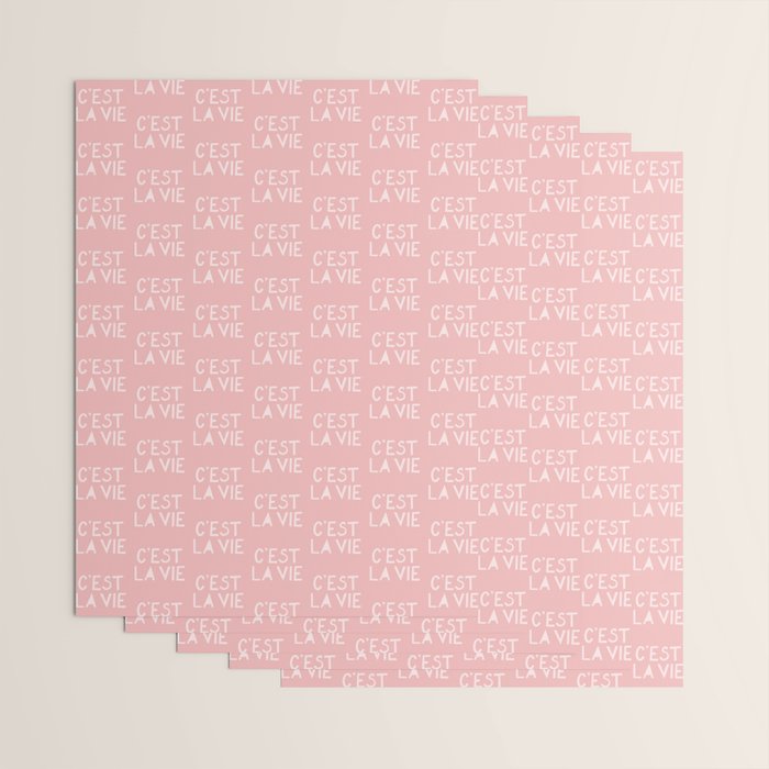 C'est La Vie French Pink Hand Lettering Wrapping Paper Gallery Image 3