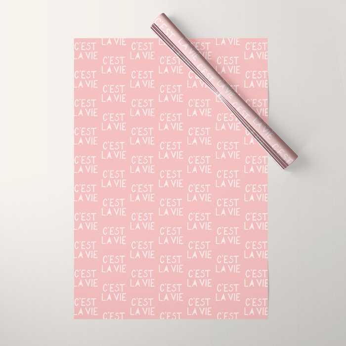 C'est La Vie French Pink Hand Lettering Wrapping Paper Gallery Image 1