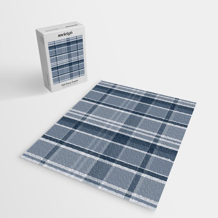 Blue Plaid Pattern, Geometric Art Jigsaw Puzzle Gallery Image 2