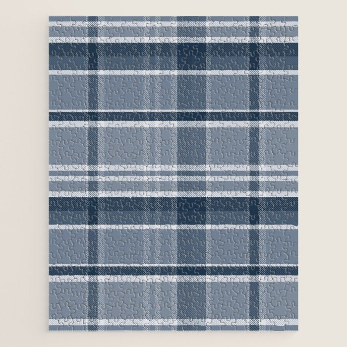 Blue Plaid Pattern, Geometric Art Jigsaw Puzzle Gallery Image 1