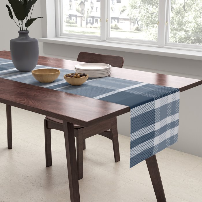 Blue Plaid Pattern, Geometric Art Table Runner Gallery Image 2