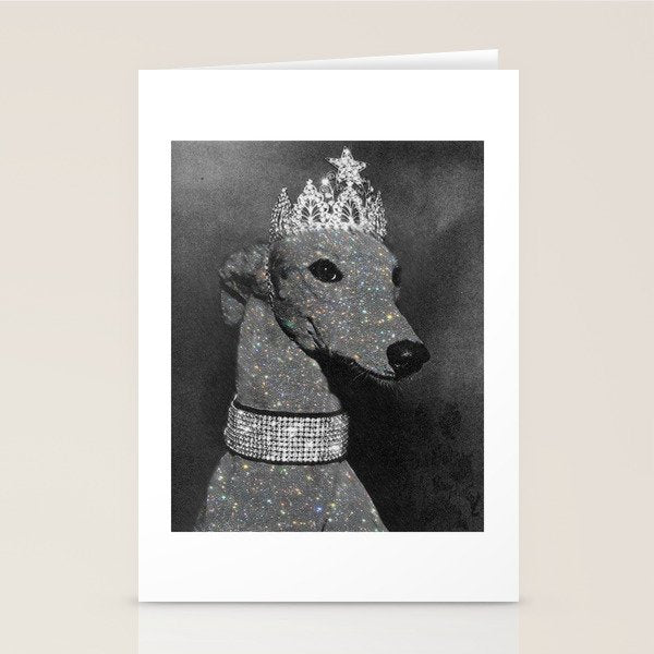 GLITTER QUEEN | art | creative | dog | crown | glamour | style | grey | black and white | diamonds  Stationery Card Gallery Image 1