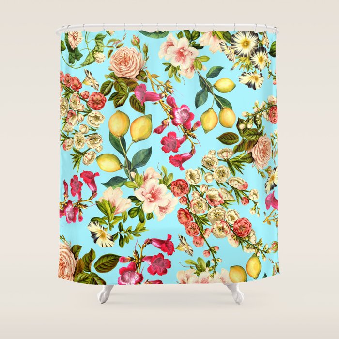 Lemon and Leaf Pattern IV Shower Curtain Gallery Image 1
