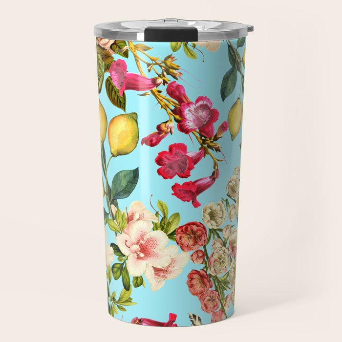 Lemon and Leaf Pattern IV Travel Mug Gallery Image 1