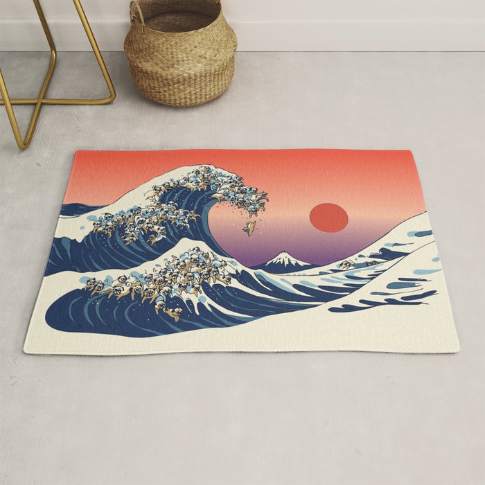 The Great Wave of Pug Rug Gallery Image 1