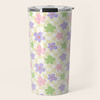 Colorful retro flower checkered pattern Travel Mug Gallery Image 1