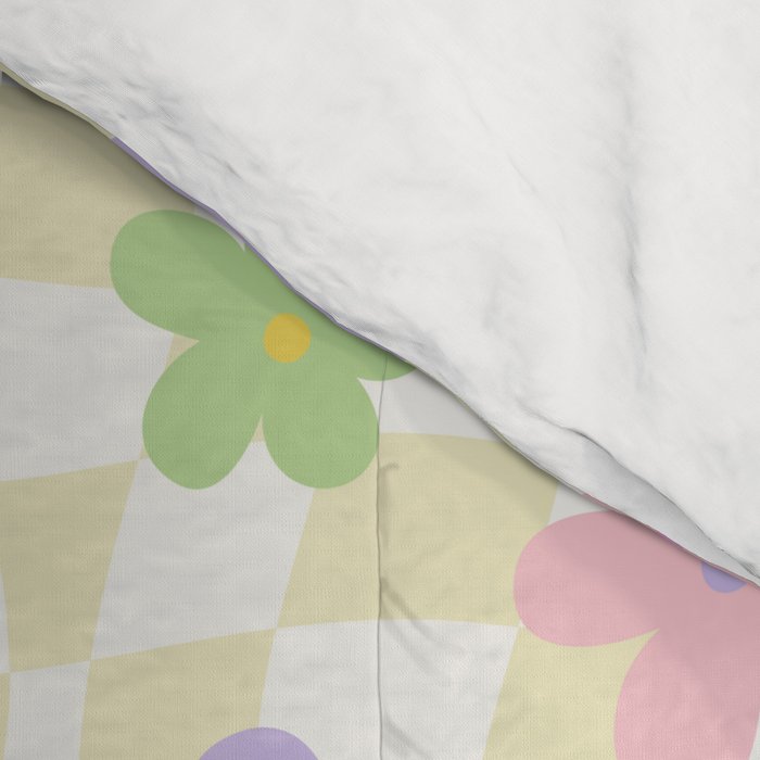 Colorful retro flower checkered pattern Comforter Gallery Image 4