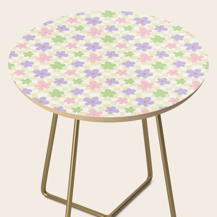 Colorful retro flower checkered pattern Side Table Gallery Image 2