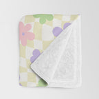 Colorful retro flower checkered pattern Throw Blanket Gallery Image 3