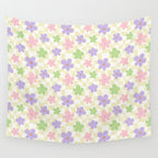 Colorful retro flower checkered pattern Wall Tapestry Gallery Image 4