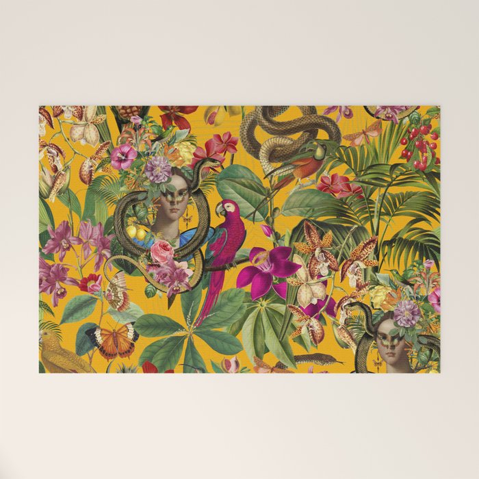 Snake Princess Tropical Jungle Vibes Multicolor Yellow Welcome Mat Gallery Image 1