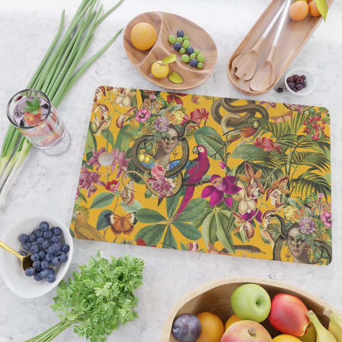 Snake Princess Tropical Jungle Vibes Multicolor Yellow Cutting Board Gallery Image 2