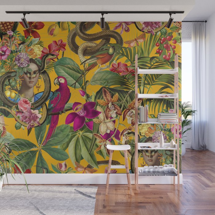 Snake Princess Tropical Jungle Vibes Multicolor Yellow Wall Mural Gallery Image 1