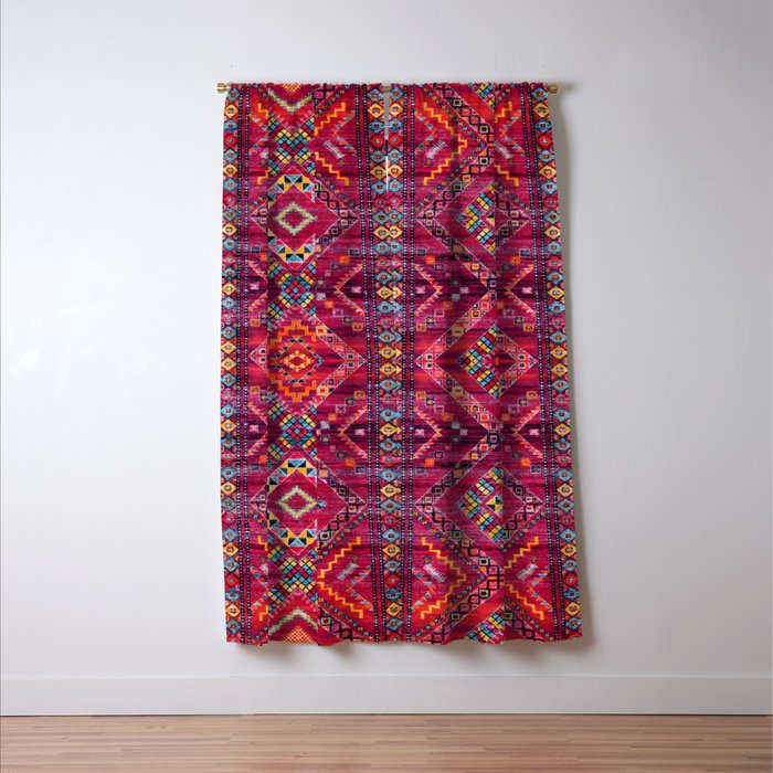 Rose Oasis: Vintage Bohemian Geometric Heritage Window Curtain Gallery Image 3