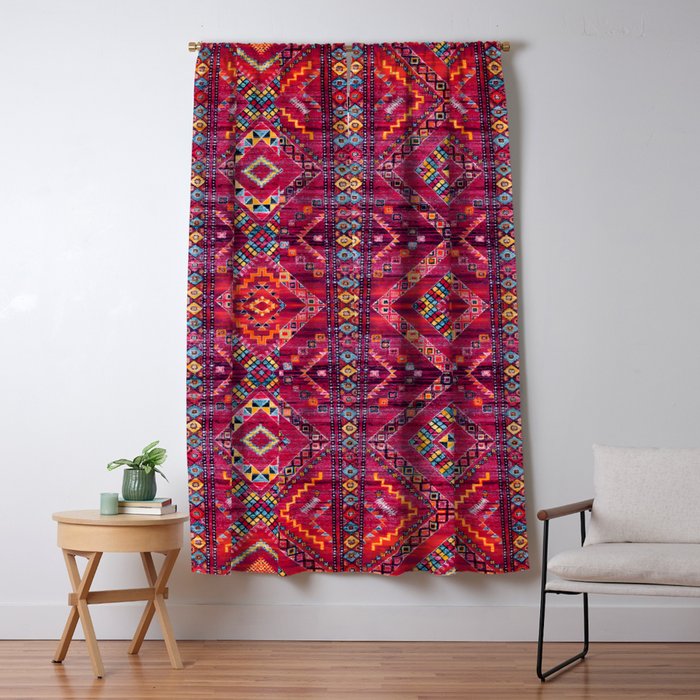 Rose Oasis: Vintage Bohemian Geometric Heritage Window Curtain Gallery Image 5
