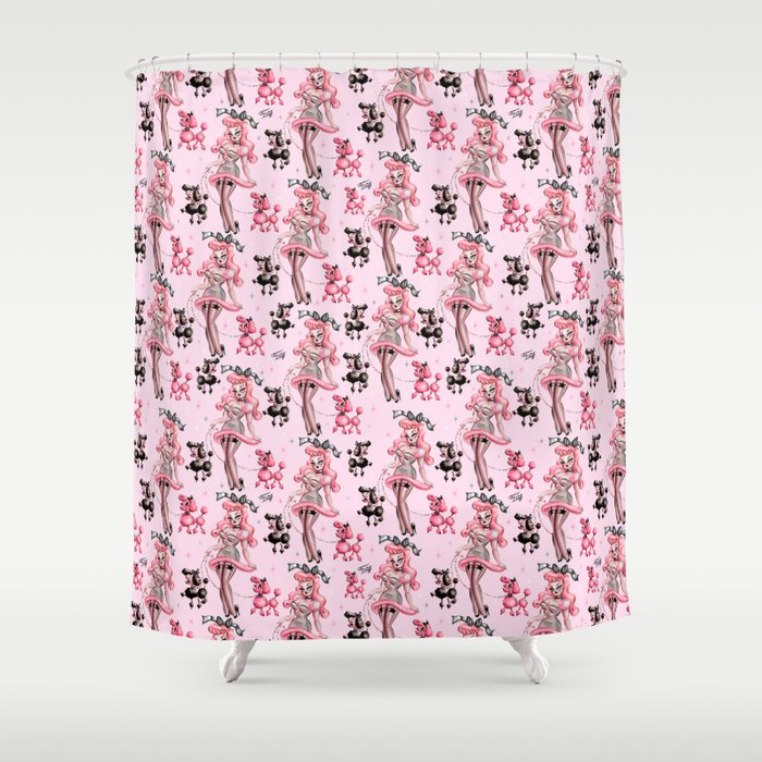 Miss Pink Poodle Shower Curtain Gallery Image 1