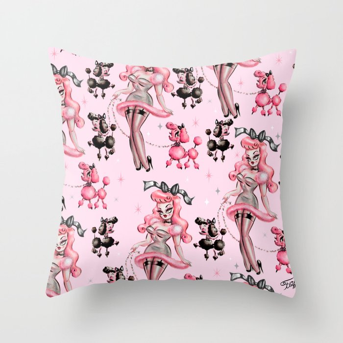 Miss Pink Poodle Throw Pillow Gallery Image 1