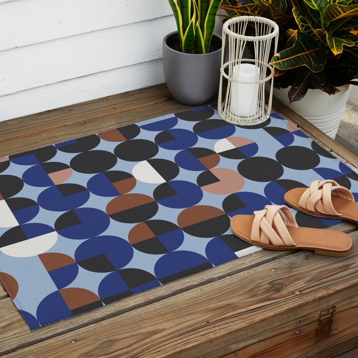 brown blue geometric elegance Outdoor Rug Gallery Image 2