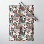 Geo spring animal party // green grey linen texture background brown aqua mint orange and neon red details Wrapping Paper Gallery Image 1