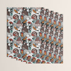 Geo spring animal party // green grey linen texture background brown aqua mint orange and neon red details Wrapping Paper Gallery Image 3