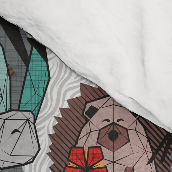 Geo spring animal party // green grey linen texture background brown aqua mint orange and neon red details Comforter Gallery Image 4