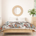 Geo spring animal party // green grey linen texture background brown aqua mint orange and neon red details Duvet Cover Gallery Image 3