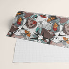 Geo spring animal party // green grey linen texture background brown aqua mint orange and neon red details Wrapping Paper Gallery Image 2