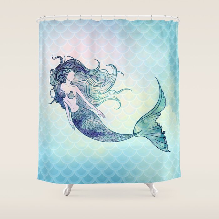 Watercolor Mermaid Shower Curtain Gallery Image 1