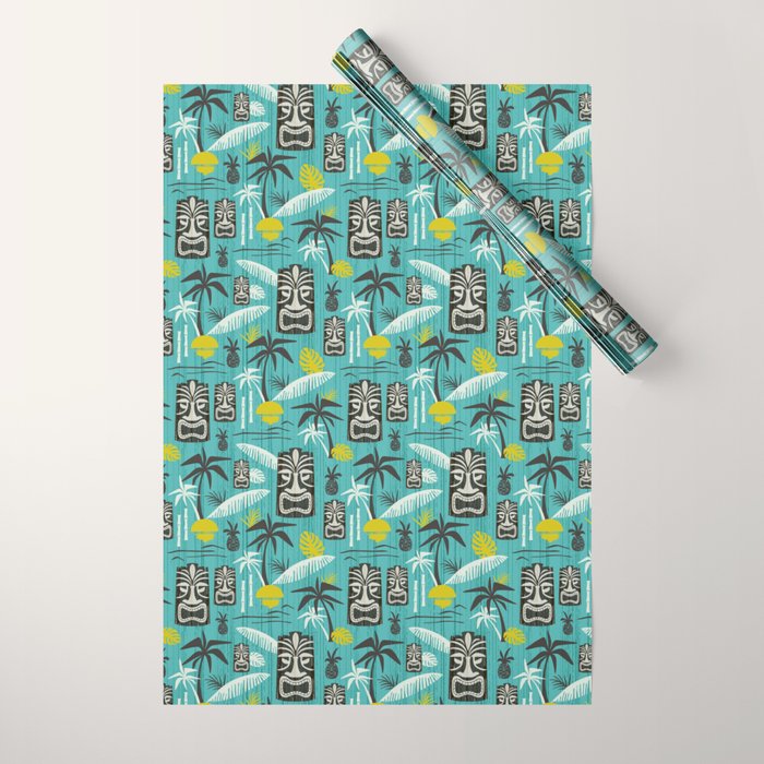 Island Tiki Aqua Wrapping Paper Gallery Image 1