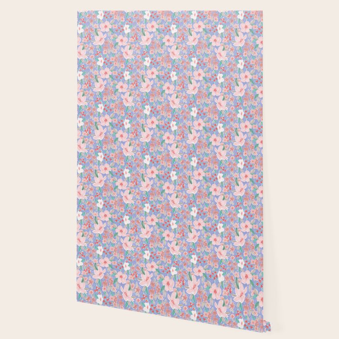 Marker Florals - Blue Coral Wallpaper Gallery Image 2