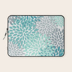 Floral Pattern, Aqua, Teal, Turquoise and Gray Laptop Sleeve Gallery Image 1