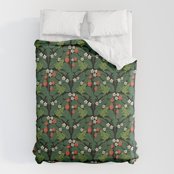 Bullfrogs And Wild Strawberries On Black Duvet Cover Gallery Image 6