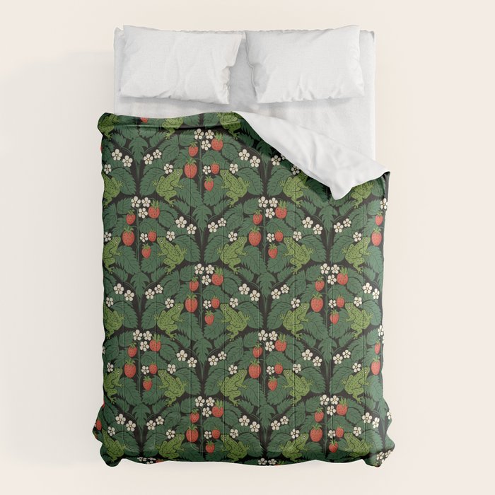 Bullfrogs And Wild Strawberries On Black Comforter Gallery Image 6