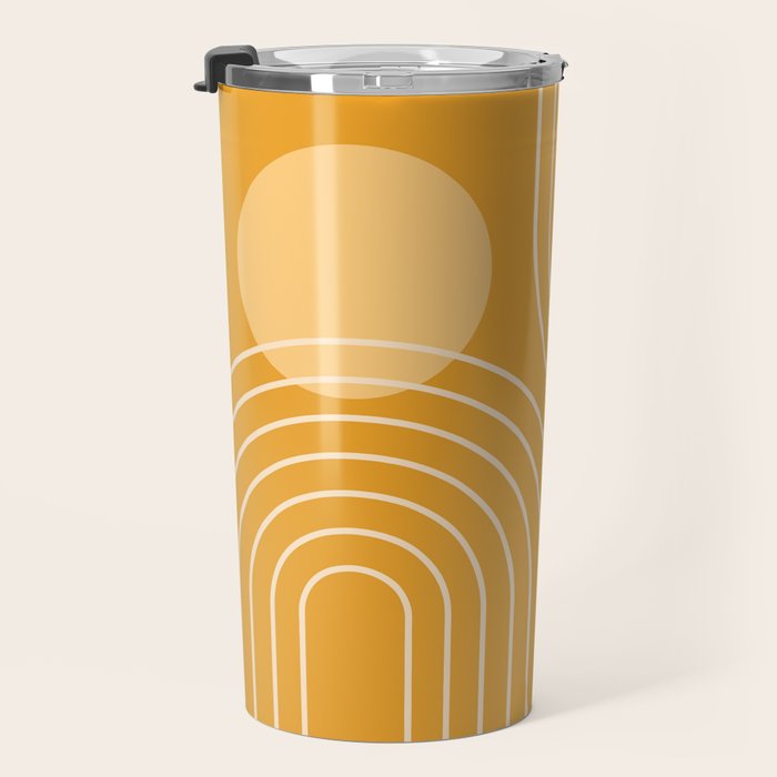 Mid Century Modern Geometric 118 in Yellow Gold Shades (Rainbow and Sun Abstraction) Travel Mug Gallery Image 3