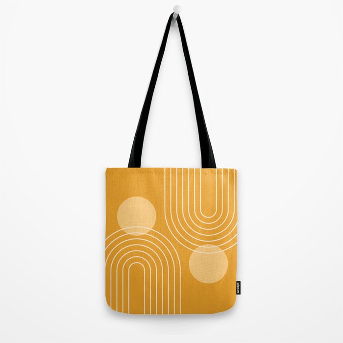 Mid Century Modern Geometric 118 in Yellow Gold Shades (Rainbow and Sun Abstraction) Tote Bag Gallery Image 2