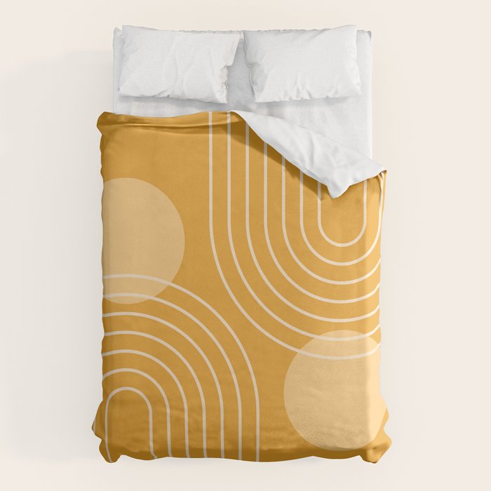 Mid Century Modern Geometric 118 in Yellow Gold Shades (Rainbow and Sun Abstraction) Duvet Cover Gallery Image 1