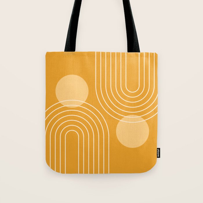 Mid Century Modern Geometric 118 in Yellow Gold Shades (Rainbow and Sun Abstraction) Tote Bag Gallery Image 1