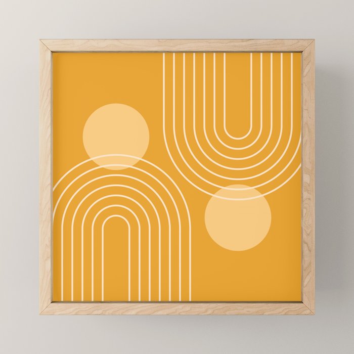 Mid Century Modern Geometric 118 in Yellow Gold Shades (Rainbow and Sun Abstraction) Mini Art Print Gallery Image 1