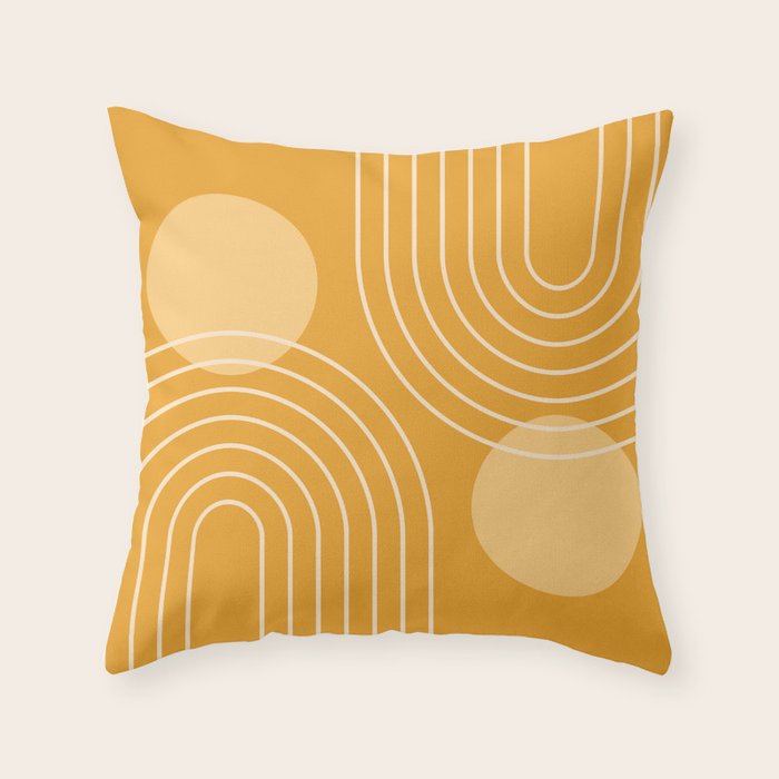 Mid Century Modern Geometric 118 in Yellow Gold Shades (Rainbow and Sun Abstraction) Throw Pillow Gallery Image 1