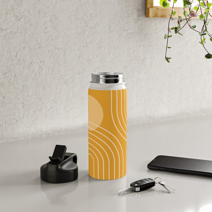 Mid Century Modern Geometric 118 in Yellow Gold Shades (Rainbow and Sun Abstraction) Water Bottle Gallery Image 4
