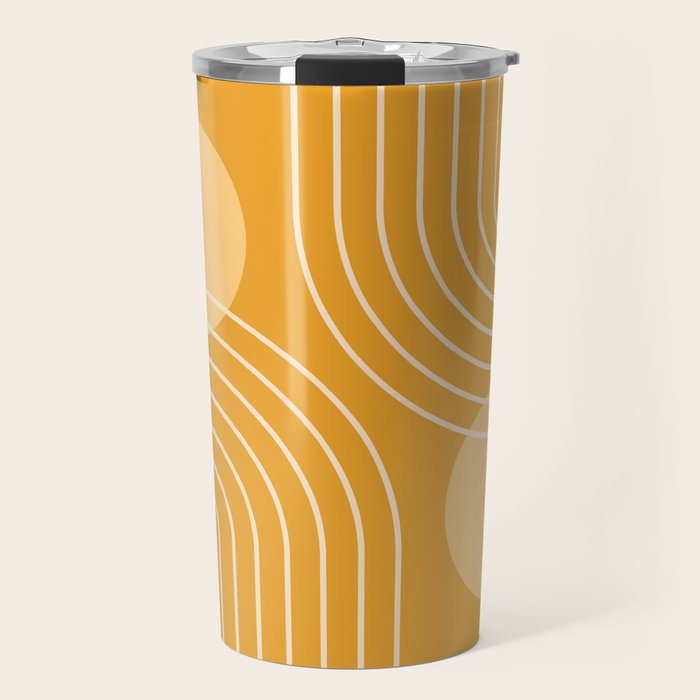 Mid Century Modern Geometric 118 in Yellow Gold Shades (Rainbow and Sun Abstraction) Travel Mug Gallery Image 1