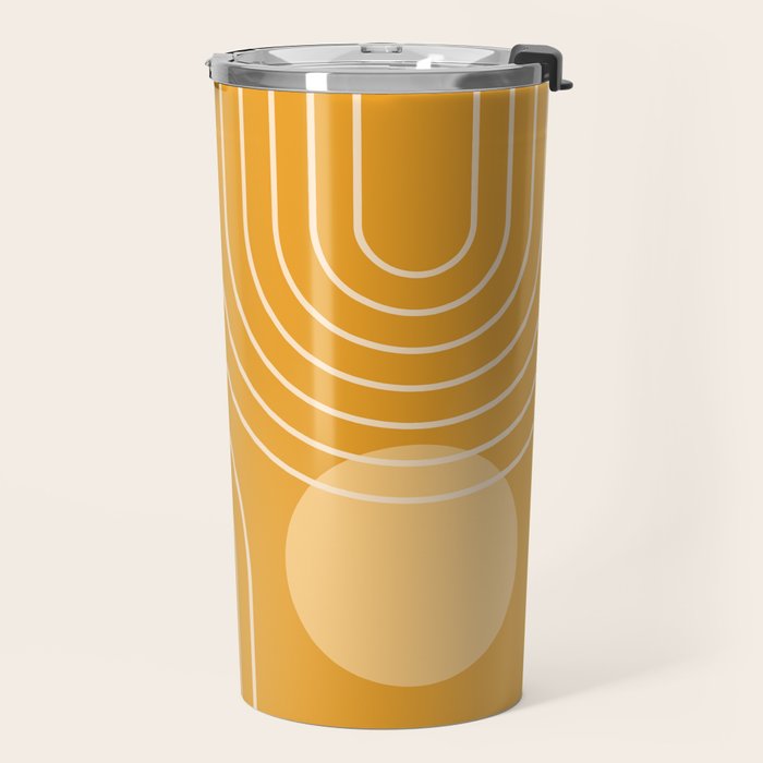 Mid Century Modern Geometric 118 in Yellow Gold Shades (Rainbow and Sun Abstraction) Travel Mug Gallery Image 2