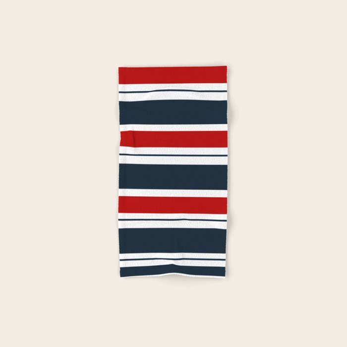 Red and Navy Blue Horizontal Stripes Bath Towel Gallery Image 1